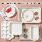 8 Pcs Baking Pans Set, Silicone Bakeware Sets with Metal Reinforced Frame, Nonstick Stackable Carbon Steel Non Toxic Baking Sets for Cooking (Cream)