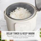 Martha Stewart Rice Cooker, 4 Cup (Uncooked) / 8 Cup (Cooked), Ceramic Non-Stick Removable Pot, Keep Warm, Measure Markings, Steam Basket, Brown & Sushi Rice, Quick Cook, Quinoa, Grains, Oats, Linen White