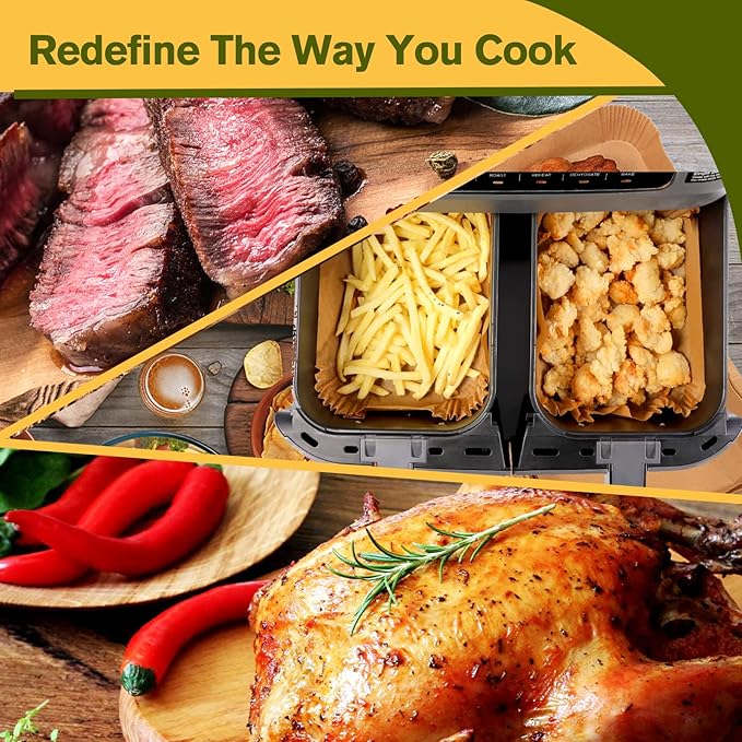 Air Fryer Liners for bella 4Qt Slim Air Fryer, Bella Air Fryer Accessories, Parchment Paper Liners Disposable Rectangular for Ninja Foodi 2-Basket, Instant Pot Vortex Plus, PowerXL Vortex(100Pcs)