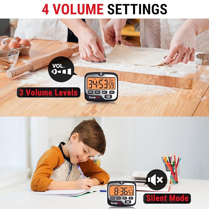 TempPro TM01 Kitchen Timers for Cooking with Count Up Countdown Timer, Digital Timer for Kids Students with Touch Backlight, Study Timers for Classroom Teacher Supplies(Previously ThermoPro)