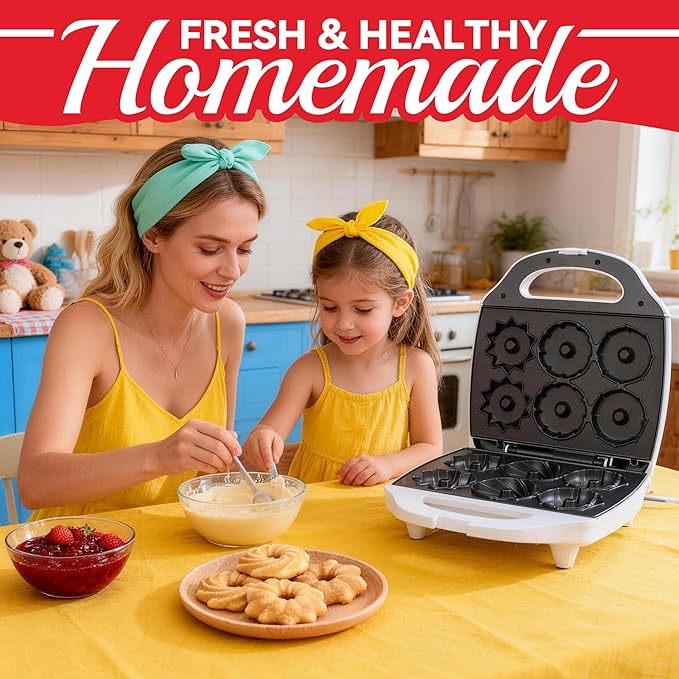 SugarWhisk Mini Donut Maker Machine, Electric Mini Bundt Cake Pan, Bake 6 Bundt Doughnuts with 3 Shapes, Excellent for Breakfast, Snacks, Desserts & More