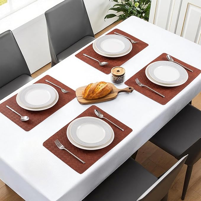 POLYTE Indoor/Outdoor Washable Geometric Vinyl Faux Leather Table Dining Placemats, Set of 4