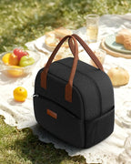 HOTOR Lunch Bag for Women & Men - Wear-Resistant Insulated Lunch Box with Large Capacity, Multi-Functional Cooler Bag for Office, Picnic, Black, 10L,10.60" x 5.90" x 9.50"
