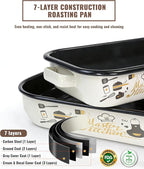 Roasting Pan with Rack & Handle 6-Piece Enamel Lasagna Baking Dish 14&17 Inch, 572°F High Temperature Resistance Dishwasher Safe Non-Stick Easy-To-Clean Steak Roaster Pan for Oven Gift Bakeware