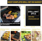 34Pcs Grill Accessories Grilling Gifts for Men, 16 Inches Heavy Duty BBQ Accessories, Stainless Steel BBQ Tools with Thermometer, Grill Mats for Backyard, BBQ Set for Men Women