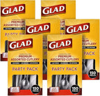 Glad Premium Assorted Plastic Cutlery | Clear Extra Heavy Duty forks, Knives, And Spoons | 150 Piece Set of Disposable Party Utensils, and Sturdy Cutlery - 6 Pack