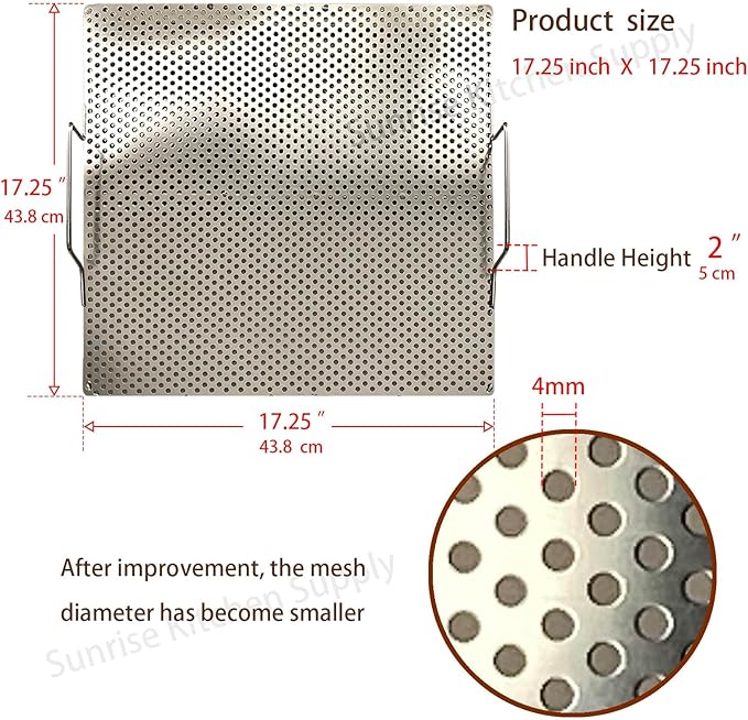 Sunrise Stainless Steel Fryer Screen with Handles (Solid Screen) (1, 17.5" x 17.5" x 2")