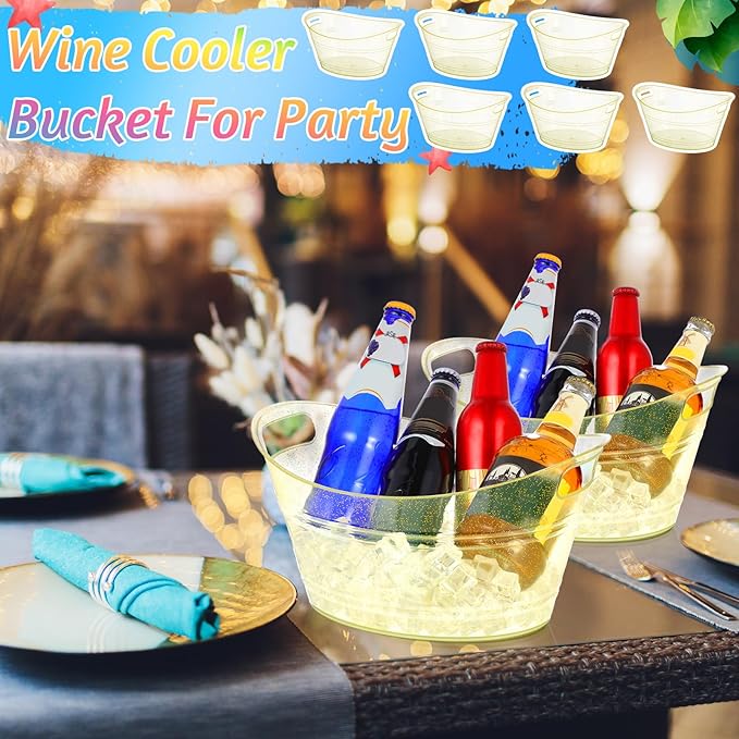 meekoo 6 Pcs Plastic Ice Buckets Bulk with Handles 4.5L Oval Storage Tub Large Capacity Ice Drink Bucket for Party Bar Wine Beer Champagne Beverage Bottle Cooler (4.5 L,Gold)