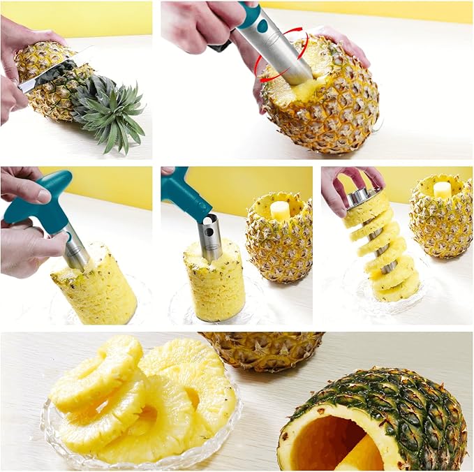 Pineapple Corer, [Upgraded, Reinforced, Thicker Blade] Newness Premium Pineapple Corer Remover, Stainless Steel Pineapple Core Remover Kitchen Tool with Sharp Blade for Diced Fruit Rings, Green