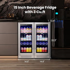 Yeego Beverage-Refrigerator,15 Inch Beverage Cooler 2PCS Small Wine Fridge Built-in or Freestanding with Auto Defrost, Mini Fridge with Glass Door for Bottles and Cans Beer/Soda/Water/Wine