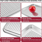 P&P CHEF 9 x 7 x 1 Inch Mini Toaster Oven Pan, Stainless Steel Small Baking Pan Oven Tray for Cooking & Roasting, Corrugated Bottom, Healthy & Sturdy, Dishwasher Safe - 2Pcs