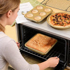 5-Piece Gold Nonstick Baking Pans Set, Carbon Steel Bakeware Includes Round Cake Pan, 6-Cup Muffin Pan, Square Pan, Pizza Pan, Loaf Pan, Complete Baking Tools for Home Baking & Gift