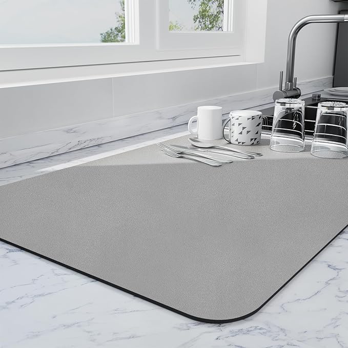 Ecotrim - Dish Drying Mat for Kitchen Counter | Coffee Bar Mat for Countertops | Heat Resistant Drainer Mat with Non-slip Rubber Backed | Hide Stain Kitchen Absorbent Draining Mat | Grey 18"x24"