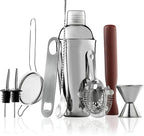 FineDine 10-Piece Cocktail Shaker Set with Travel Bag - Stainless Steel Shaker Set Bartender Kit - Mixology Bartender Kit - Strainer, Muddler, Jigger, Bar Spoon, Bottle Opener, Pour Spouts - Bar Set
