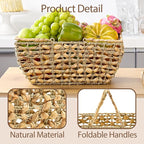 Wicker Picnic Basket with Handles, Wicker Baskets with Wooden Base for Picnic, Camping & Storage Basket