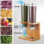 Easy Clean Cereal Dispenser Dry Food Dispenser Countertop Cereal Container Storage Dispenser with PC Bucket And Wooden Base,three barrel