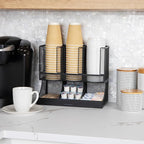 Mind Reader Multipurpose Countertop Organizer, Office Breakrooms, Cup and Condiment Station, Metal Mesh, Black