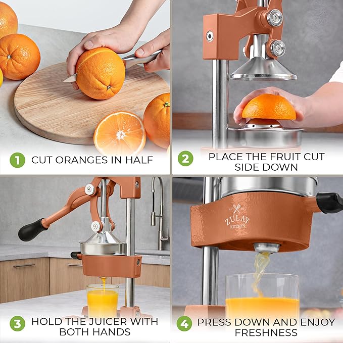 Zulay Kitchen Cast Iron Juicer - Easy-to-Clean Heavy-Duty Manual Juicer, Professional Citrus Juicer - Stainless Steel Lemon Squeezer - Manual Citrus Press & Orange Squeezer - Orange Juicer