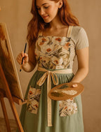 Pinknoke Vintage Pinafore Apron Dress for Women with Pockets Cute Floral Chef Aprons for Kitchen Cooking Baking Gardening