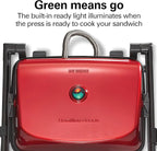 Hamilton Beach Panini Press Sandwich Maker & Electric Indoor Grill with Locking Lid, Opens Wide to Fit Any Thickness for Quesadillas, Burgers & More, Nonstick 8" x 10" Grids, Red (25462Z)