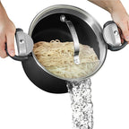 GOTHAM STEEL 5 Qt Nonstick Pasta Pot with Strainer Lid & Twist and Lock Handles, Ceramic Stock Pot with Tempered Glass Lid, Metal Utensil Safe, for Spaghetti Soup & Noodles, Dishwasher Safe, Black