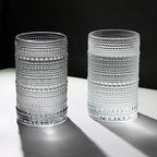 Hobnail-Drinking Glasses 13oz Vintage Glassware Sets Cocktail Juice Glasses Set of 6, Grey