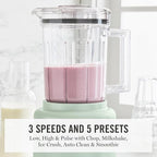 Martha Stewart 50oz Countertop Blender, Smoothie, Margarita & Ice Crushing Blender, BPA-Free Pitcher, 3 Speeds, 5 Presets, Auto-Clean Function, Dishwasher Safe, Stainless Steel Blades, Honeydew Green