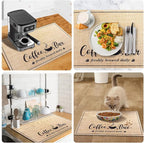 CooRug Absorbent Coffee Mat, Fashion Dish Drying Mat for Kitchen Counter Coffee Bar Accessories Espresso Machine Dish Rack 16" x 24" Beige