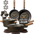 CAROTE Pots and Pans Set Non Stick, 21PCS Cookware Set with Strainer Lid, Induction Cooking Set with Kitchen Utensils, Dark Green