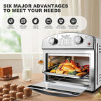 PlumChef 13 Quart 4 Slices Air Fryer Convection Toaster Oven, 1500W, Multifunction Oven with Reference Menus on Panel, Time and Temperature Controls(Stainless Steel)