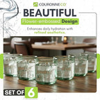 COURONNE CO. Clear Recycled Drinking Glass Tumbler, Perfect for Cocktails, Refreshments & Everyday Use, Restaurant Grade, Crafted without lead-based materials (10.1 Oz, Flora), Pack of 6