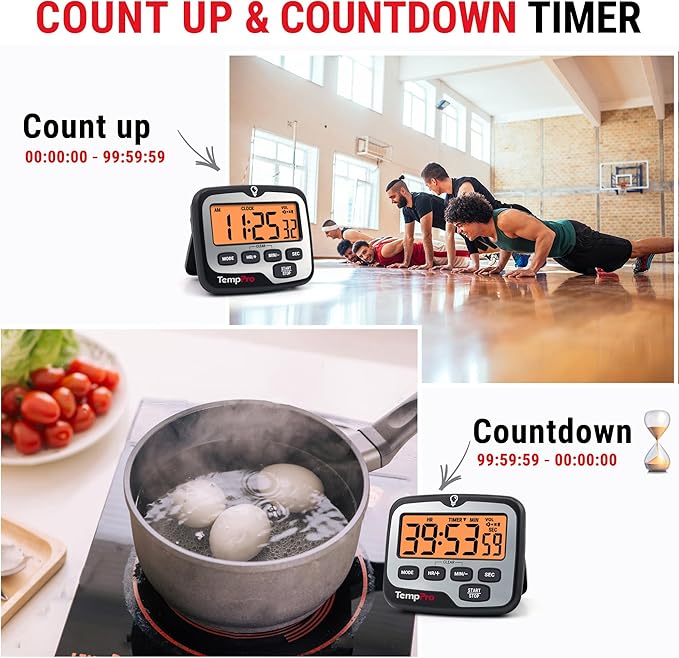 TempPro TM01 Kitchen Timers for Cooking with Count Up Countdown Timer, Digital Timer for Kids Students with Touch Backlight, Study Timers for Classroom Teacher Supplies(Previously ThermoPro)