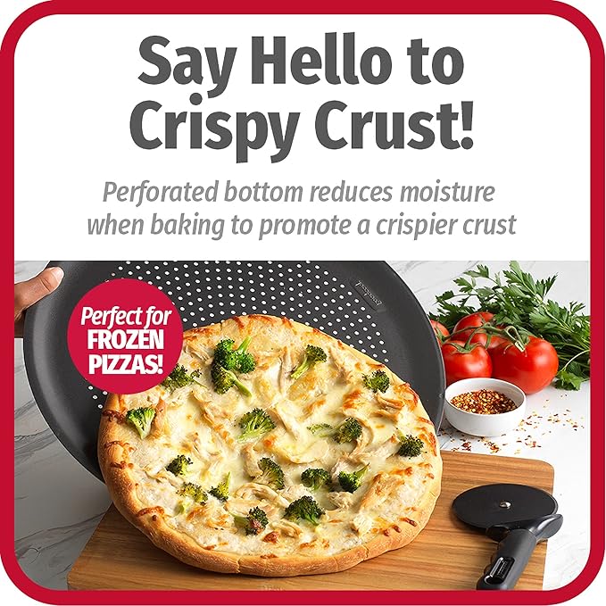 GoodCook AirPerfect 14 Inch Insulated Nonstick Carbon Steel Pizza Pan with Cutting Guides, Perforated, Gray