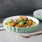 Quiche Baking Dish,Ceramic Pie Pan 11 Inch Reusable,Pizza Pan，Non-Stick Round Tart Pan with Ruffled Edge Microwave Dishwasher and Oven Safe (GREEN)