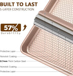 Wildone Baking Sheet Pan Set, Honeycomb Embossed Nonstick Baking Sheet 15x10 In, Thicker Carbon Steel Cookie Sheet, Even Heating Jelly Roll Pan, Rose Gold, 2 Pack