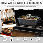 Moss & Stone Die Cast Aluminum Oval Roaster Pot 12-Inch, Induction Compatible, Hard Anodized Nonstick Pasta Pot with Glass Lid, Roaster Oven Safe 6 Quart Bundle With 12 Inch Aluminum Pan Non-Stick Coo