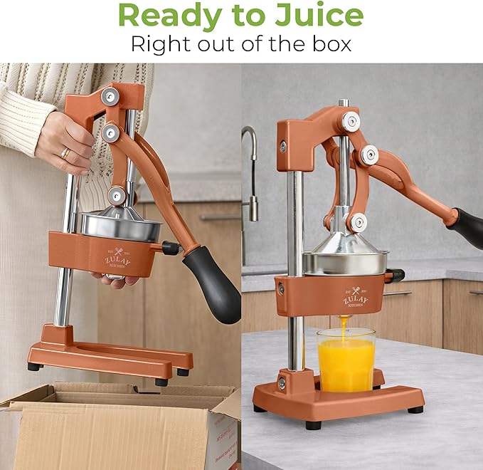 Zulay Kitchen Cast Iron Juicer - Easy-to-Clean Heavy-Duty Manual Juicer, Professional Citrus Juicer - Stainless Steel Lemon Squeezer - Manual Citrus Press & Orange Squeezer - Orange Juicer