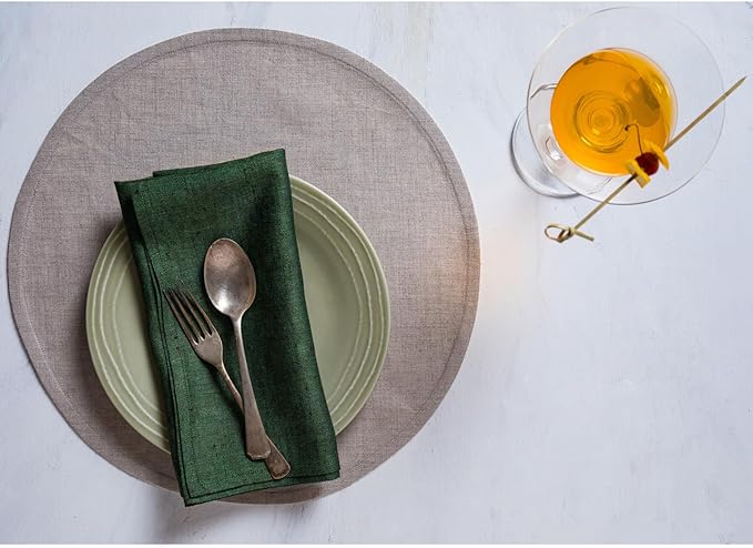 Solino Home Linen Napkins Set of 4-100% Pure Linen Forest Green Dinner Napkins Cloth 20 x 20 Inch for Winter, New Year - Athena, Handcrafted and Machine Washable