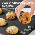 HONGBAKE Ceramic Baking Sheet Pan Set, Cookie Sheet for Oven, Bakeware Sets with Wider Grips, 3 Pack Half/Jelly Roll/Quarter Baking Tray, Premium, Dishwasher Safe - Dark Grey