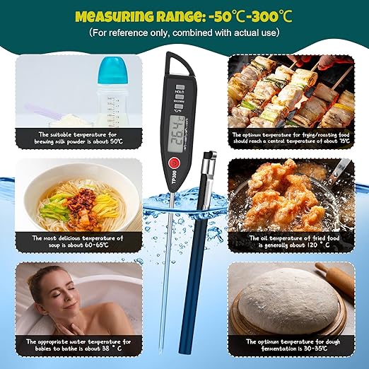 Copkim 3 Set Waterproof Food Thermometer for Water, Liquid, Candle and Cooking Digital Meat Thermometer with Long Probe Instant Read for Kitchen BBQ Grill Candy (Black)
