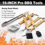 Papa Gifts from Grandkids, Papa Grilling Gift Heavy Duty Wooden BBQ Grilling Accessories Kit for Backyard, Thick Stainless Steel Grill Utensils with Non-Slip Handle Tools in Portable Bag on Christmas