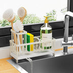 Cisily Sponge Holder for Kitchen Sink, Sink Caddy Organizer with High Brush Holder, Kitchen Countertop Organizers and Storage Essentials, Rustproof 304 Stainless Steel (Cream, 9.25″)