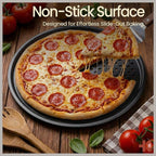 Bakken Pizza Baking Pan - Round Perforated Carbon Steel Pan with Non-Stick Marble Coating, Oversized Silicone Handle, Dishwasher Safe, High-Temperature Resistant, Durable & Easy Cleanup Gray, 2 Pack