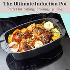 Moss & Stone Die Cast Aluminum Oval Roaster Pot 12-Inch, Induction Compatible, Hard Anodized Nonstick Pasta Pot with Glass Lid, Roaster Oven Safe 6 Quart Bundle With 12 Inch Aluminum Pan Non-Stick Coo