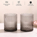 Physkoa Grey Ribbed Drinking Glasses Set of 6 – 9oz Vintage Smoke Grey Glassware, Embossed Ribbed Tumbler Cups for Juice, Water, Cocktail, Iced Coffee