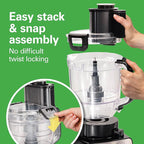 Hamilton Beach Stack & Snap Food Processor and Vegetable Chopper, Stainless Steel Blades, 14 Cup + 4-Cup Mini Bowls, 3-Speed 500 Watt Motor, Black (70585)