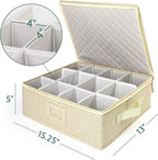 LotFancy Cup and Mug Storage Box, Hard Shell, China Coffee Mug Storage Container for Moving, Holds 12 Tea Cups, with Dividers & Handles, Beige