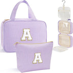 YOOLIFE Christmas Gifts for Women Teenage Girls Stocking Stuffers, Initial Hanging Toiletry Bag for Women Teen Girl, Travel Toiletry Bag Gifts for Mom Daughter Sister Friends, Letter A, Purple