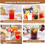 Ciaell 12 Pack Romantic Plastic Water Glasses - 14 Oz Clear Vintage Drinking Glasses, Embossed Ribbed Plastic Cups, Textured Striped Drinkware Set for Juice, Beverages, Beer, Cocktail
