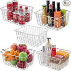 Wire Kitchen Storage Basket 5 Packs,Perfect Pantry Organization Accessories Baskets,Laundry Basket,Countertop Organization,Suitable for Kitchen,bathroom,bedroom,Tabletop,Stackable,Chrome